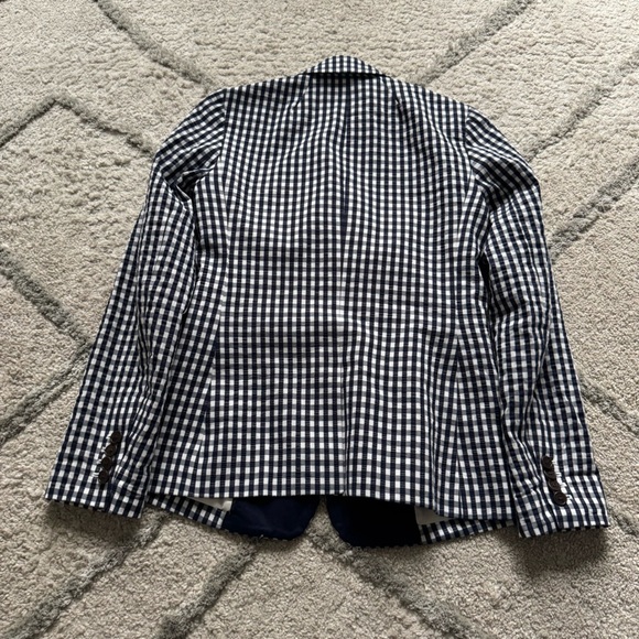 J Crew Gingham Blazer Navy Blue white Cotton 00 - Picture 9 of 9